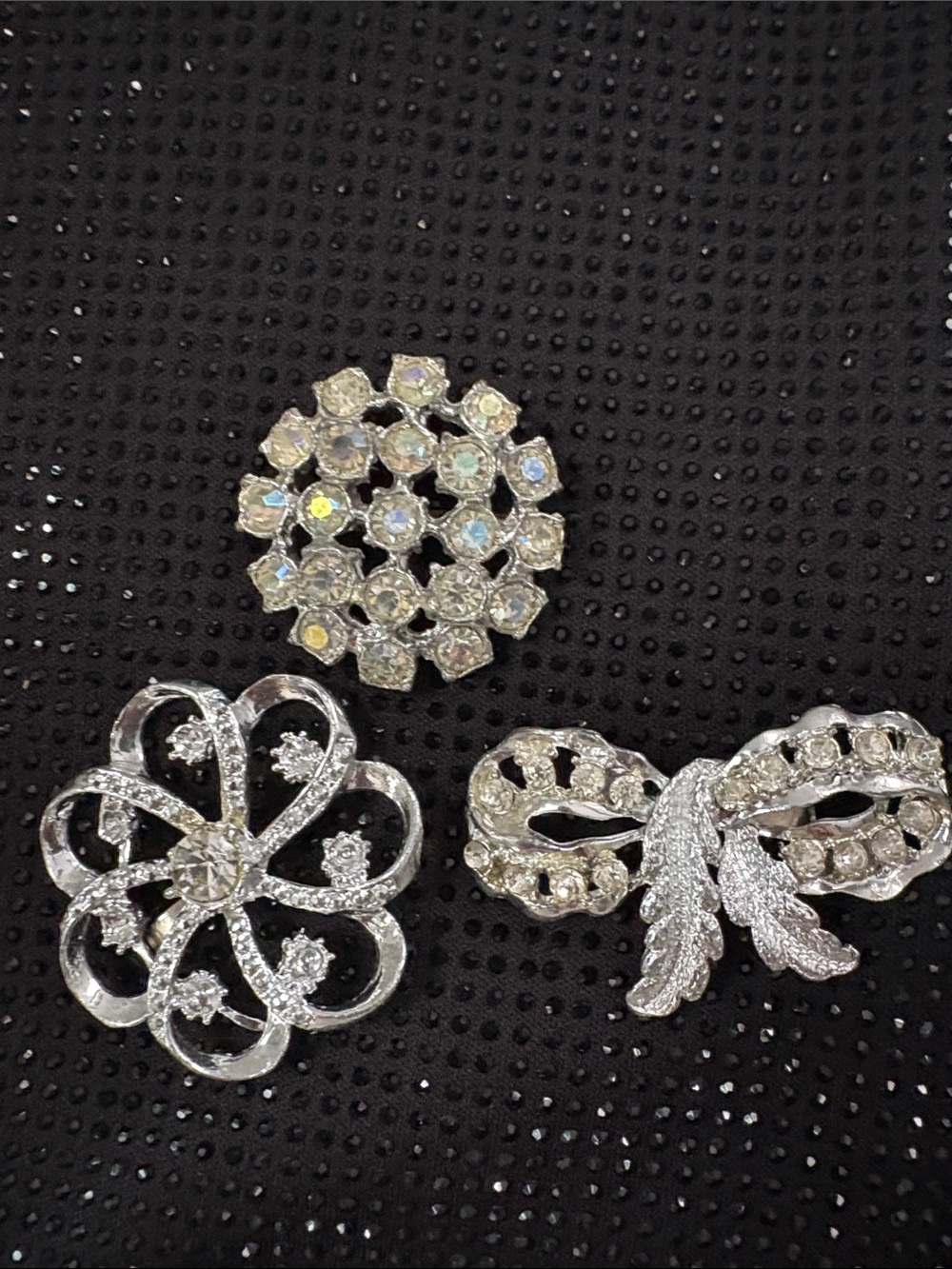 Silver-Tone Clear Crystal Floral Brooch Set - Elegant Sparkle